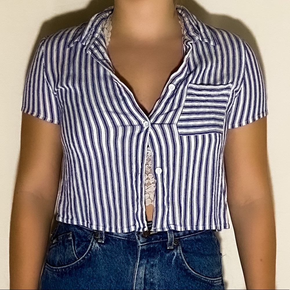 Striped button down Kendal and Kylie crop top